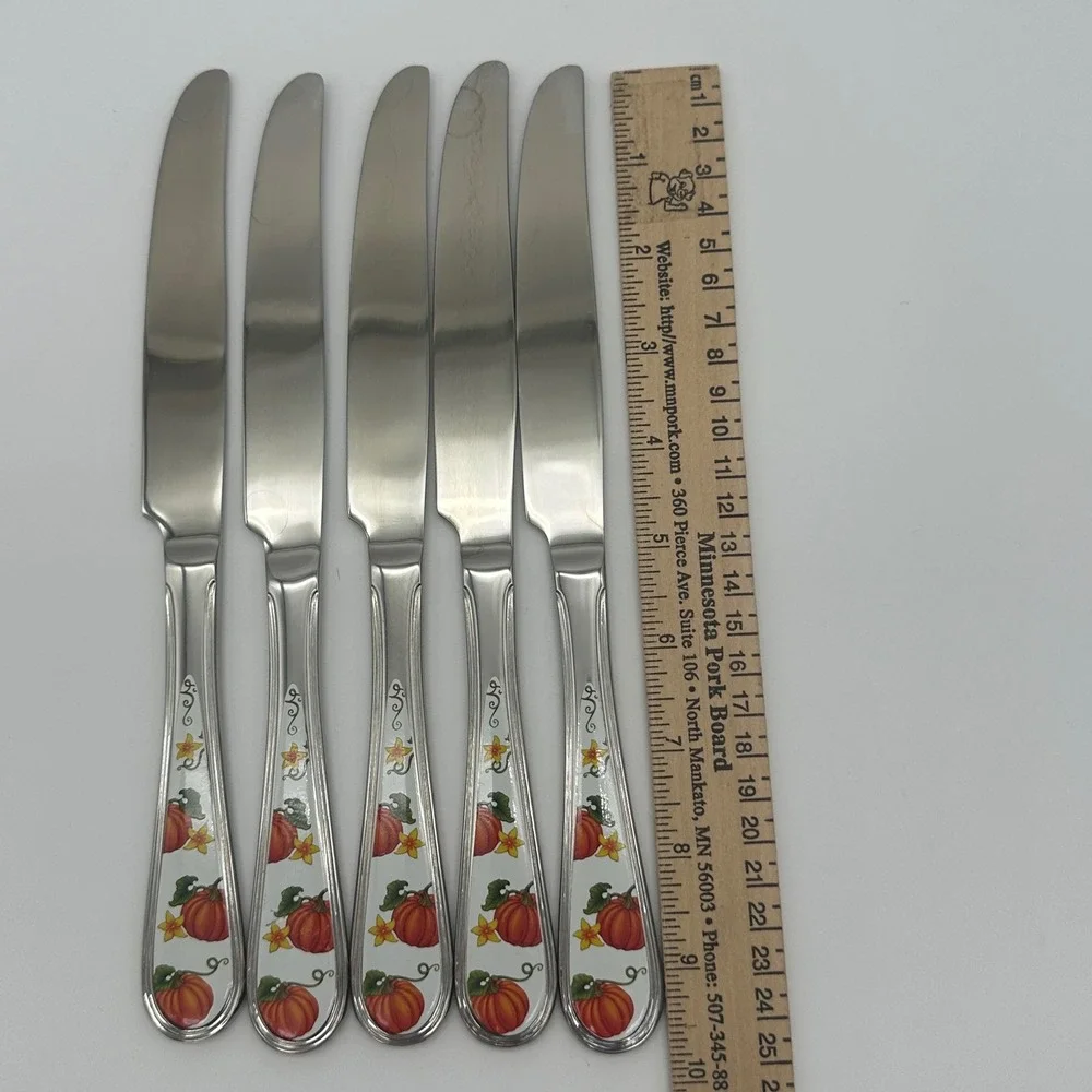 Temp-tations by Tara 18/10 Stainless Pumpkin Fall Harvest Dinner Knives Set of 5